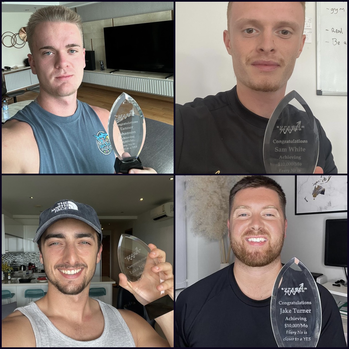 Students holding their $10K/Mo Trophy Awards